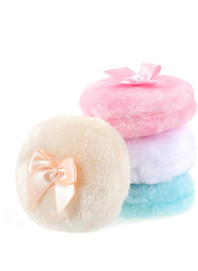 Sibba 4pcs Large Fluffy Powder Puff, 3.5 Inch Soft Large Face Body Powder Puffs with Ribbon Bow Handle, Washable Reusable Round Powder Loose Puff for Kid Adult - Image 1