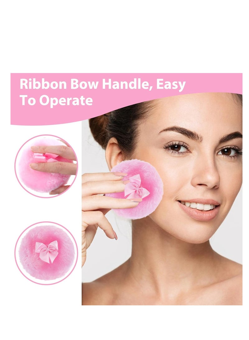 Sibba 4pcs Large Fluffy Powder Puff, 3.5 Inch Soft Large Face Body Powder Puffs with Ribbon Bow Handle, Washable Reusable Round Powder Loose Puff for Kid Adult - Image 4