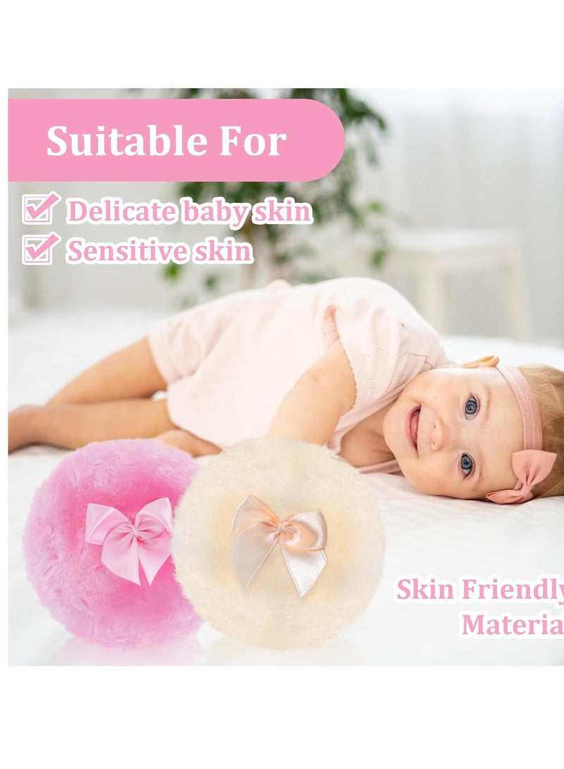 Sibba 4pcs Large Fluffy Powder Puff, 3.5 Inch Soft Large Face Body Powder Puffs with Ribbon Bow Handle, Washable Reusable Round Powder Loose Puff for Kid Adult - Image 5