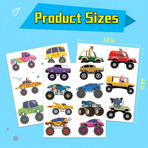 Ozepao Monster Trucks Temporary Tattoo for Kids, 10 Sheets Monster Truck Fake Tattoos for Boys Party Favors, Goodie Bags Stuffers, Brithday Supplies Decorations - Image 4