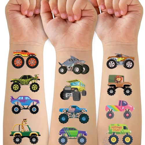 Ozepao Monster Trucks Temporary Tattoo for Kids, 10 Sheets Monster Truck Fake Tattoos for Boys Party Favors, Goodie Bags Stuffers, Brithday Supplies Decorations - Image 1