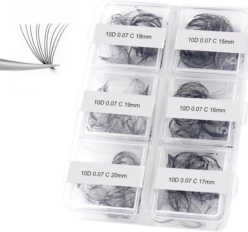 FADLASH Premade Fans Eyelash Extensions 300pcs 10D Premade Lash Fans C Curl Pre Made Fans Lash Extensions Volume Eyelash Extensions Premade Eyelash Fans Loose Fans (10D-0.07C-15-20mm) Foldable - Image 1