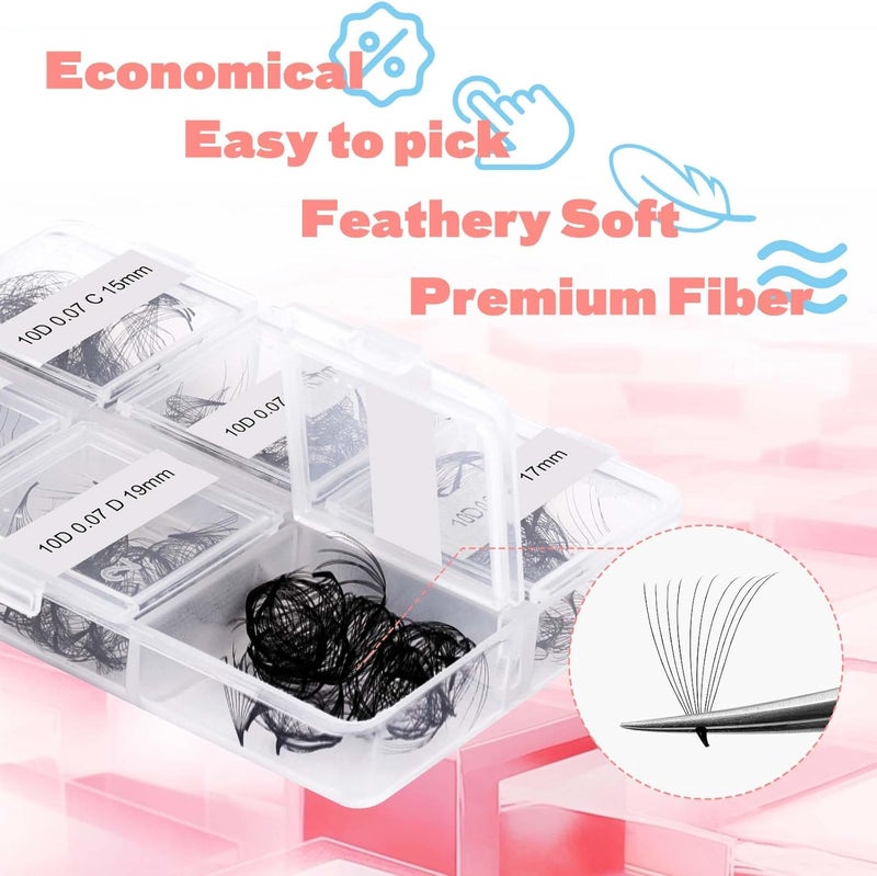 FADLASH Premade Fans Eyelash Extensions 300pcs 10D Premade Lash Fans C Curl Pre Made Fans Lash Extensions Volume Eyelash Extensions Premade Eyelash Fans Loose Fans (10D-0.07C-15-20mm) Foldable - Image 4