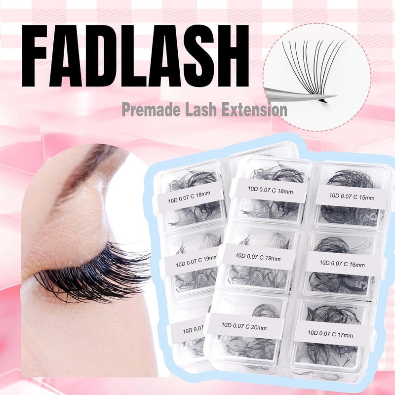 FADLASH Premade Fans Eyelash Extensions 300pcs 10D Premade Lash Fans C Curl Pre Made Fans Lash Extensions Volume Eyelash Extensions Premade Eyelash Fans Loose Fans (10D-0.07C-15-20mm) Foldable - Image 5