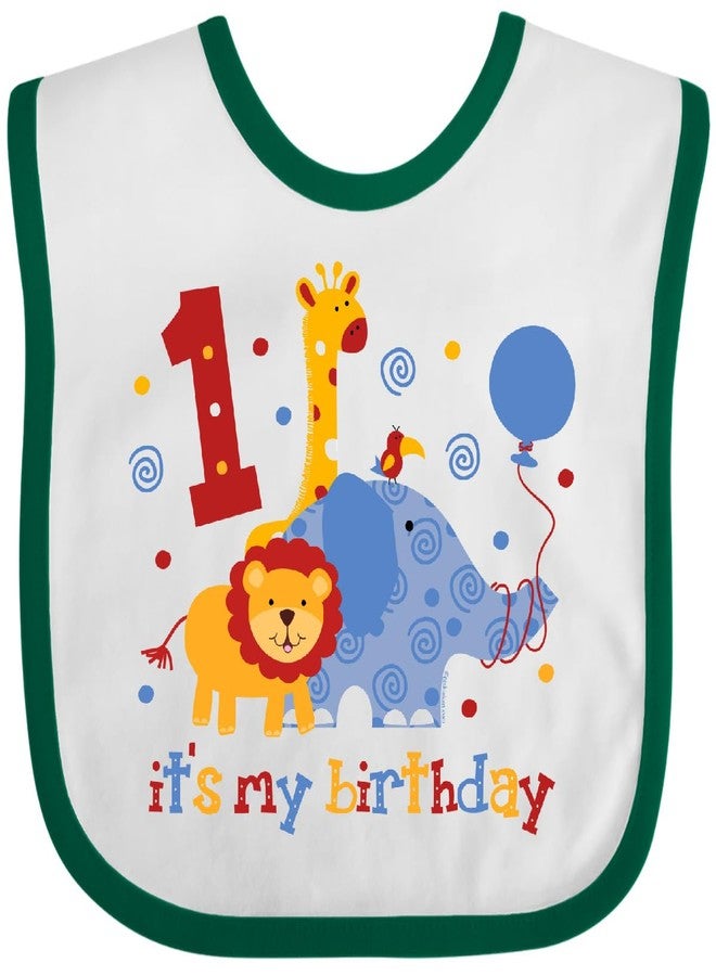 inktastic Safari 1st Birthday Baby Bib White and Green 60e4 - Image 1