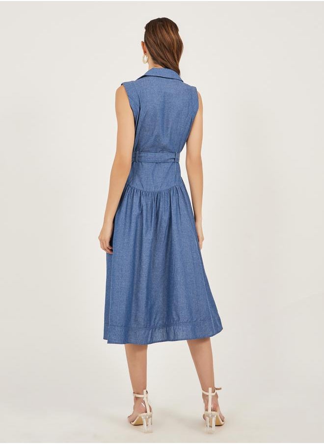 Styli - Plain Sleeveless Shirt Midi Dress - Image 1