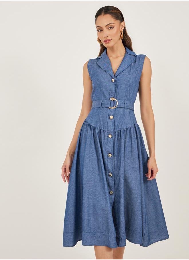 Styli - Plain Sleeveless Shirt Midi Dress - Image 1