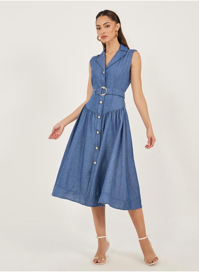 Styli - Plain Sleeveless Shirt Midi Dress - Image 1