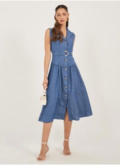 Plain Sleeveless Shirt Midi Dress