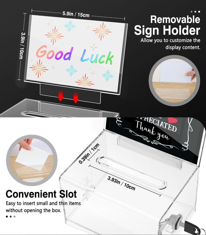 MoKo Acrylic Donation Box with Lock, Clear Ballot Suggestion Box with Sign Holder for Fundraising Donation Voting Collection, Raffle, Tips Jar, 6.2"x 4.7"x 4" - Image 5