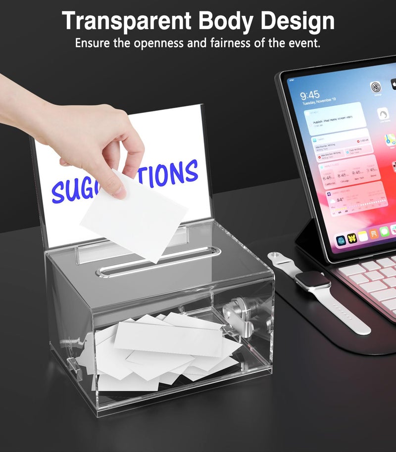 MoKo Acrylic Donation Box with Lock, Clear Ballot Suggestion Box with Sign Holder for Fundraising Donation Voting Collection, Raffle, Tips Jar, 6.2"x 4.7"x 4" - Image 3