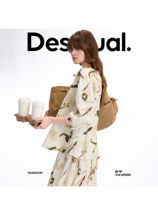 DESIGUAL 25 Spring/summer New Print Pleated Textured Loose Tie Women's Blouse - Image 2