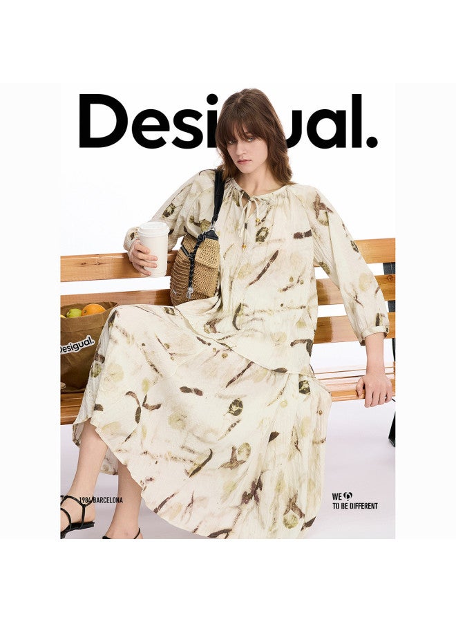 DESIGUAL 25 Spring/summer New Print Pleated Textured Loose Tie Women's Blouse - Image 5