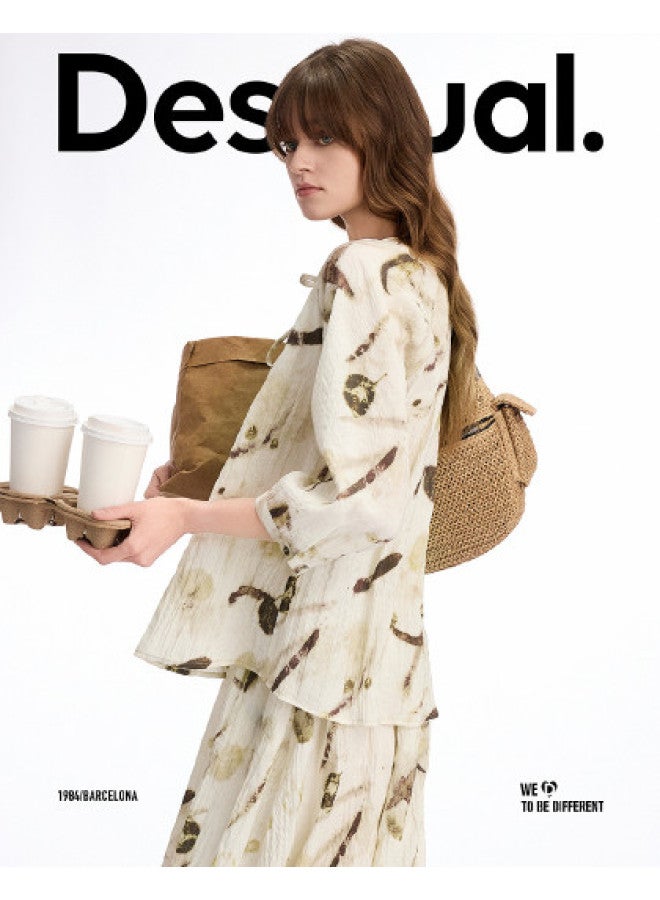 DESIGUAL 25 Spring/summer New Print Pleated Textured Loose Tie Women's Blouse - Image 1