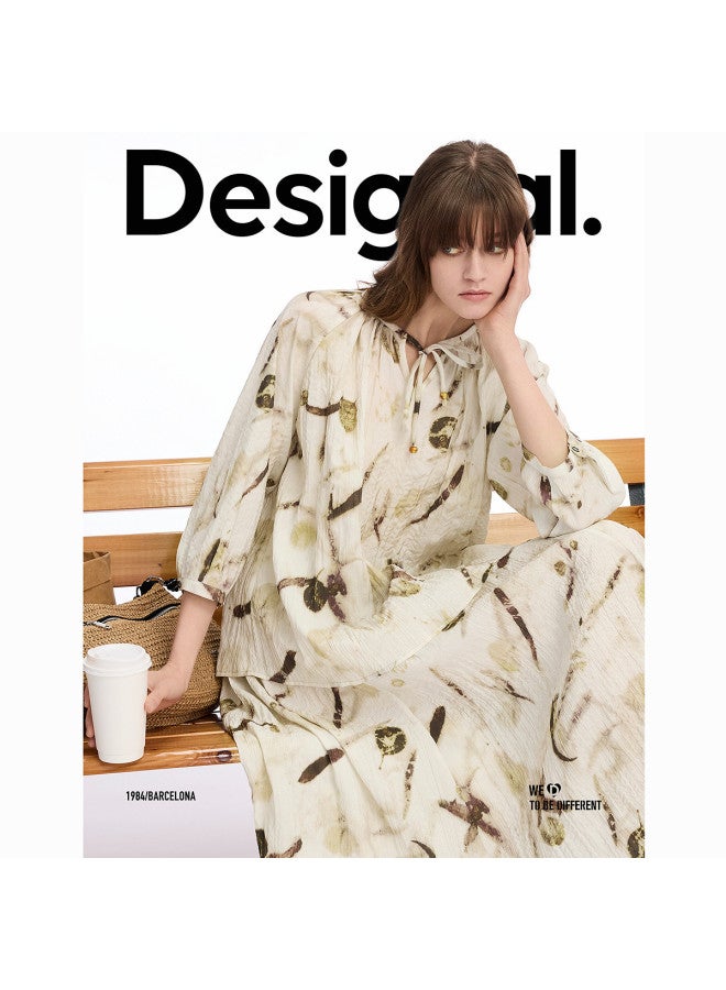 DESIGUAL 25 Spring/summer New Print Pleated Textured Loose Tie Women's Blouse - Image 4