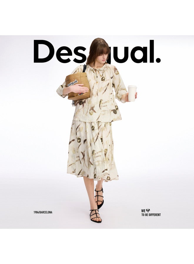 DESIGUAL 25 Spring/summer New Print Pleated Textured Loose Tie Women's Blouse - Image 3