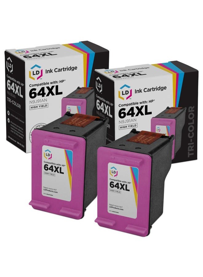 LD Products Remanufactured Printer Cartridge Ink Cartridge Replacement for HP 64XL N9J91AN High Yield (Tri Color, 2-Pack) - Image 1