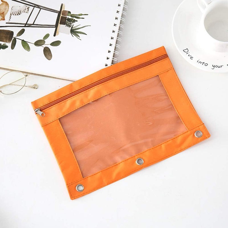 SdeFe Store Zippered Pen Pencil Binder Pouch 3 Rings with Clear Window for School Classroom Organizers 8 Pcs (Orange) - Image 5