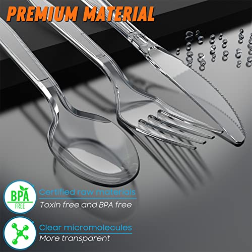 Dipoo 360 Count Plastic Silver Ware Heavy Duty, 120 Forks, 120 Spoons, 120 Knives, Heat Resistant & BPA Free Disposable SilverWare, Disposable Cutlery set, Premium Clear Utencils for Party Supply - Image 3