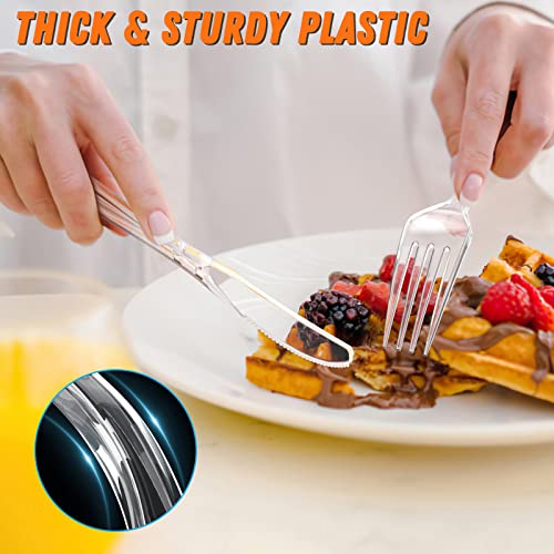 Dipoo 360 Count Plastic Silver Ware Heavy Duty, 120 Forks, 120 Spoons, 120 Knives, Heat Resistant & BPA Free Disposable SilverWare, Disposable Cutlery set, Premium Clear Utencils for Party Supply - Image 4