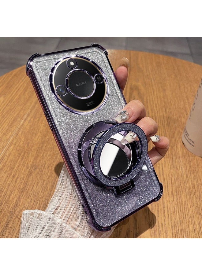 HONOR X9c Smart 5G 6.8-inch phone case suitable for women, with makeup mirror desktop stand, collision protection, purple sparkling diamond technology - Image 1