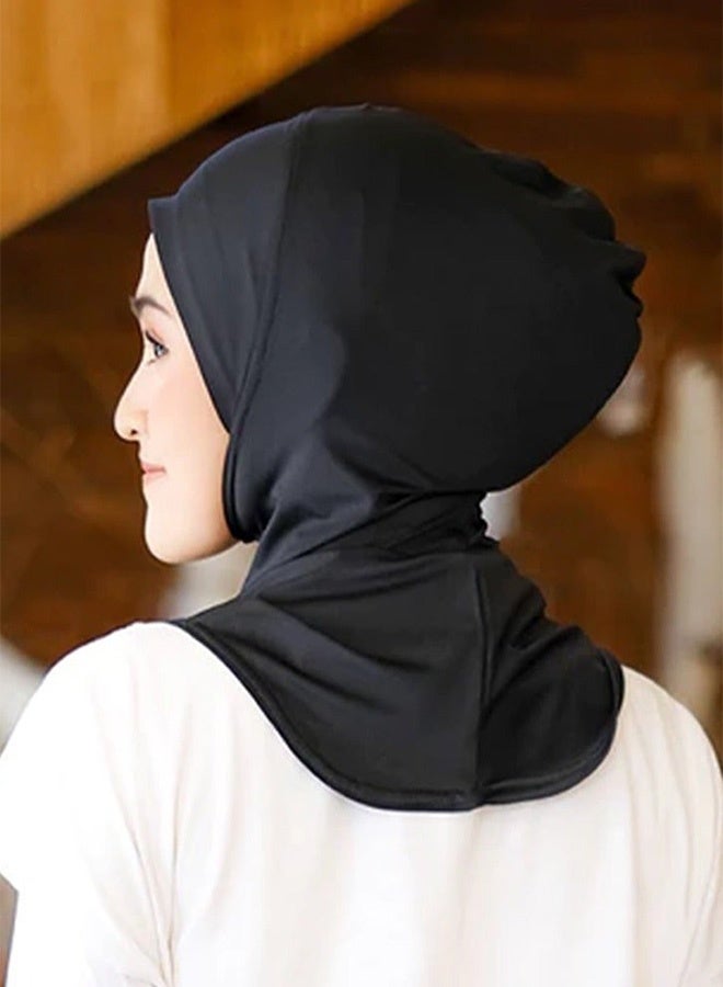 Instant Hijab Solid Color Full Cover Inner Hijabs Cap Muslin Sport HeadScarf Turban Soft Breathable Full Coverage for Women Ramadan Daily Wear Sports Formal Occasions Modest  Stylish Ramadan Accessory,Black and White - Image 2
