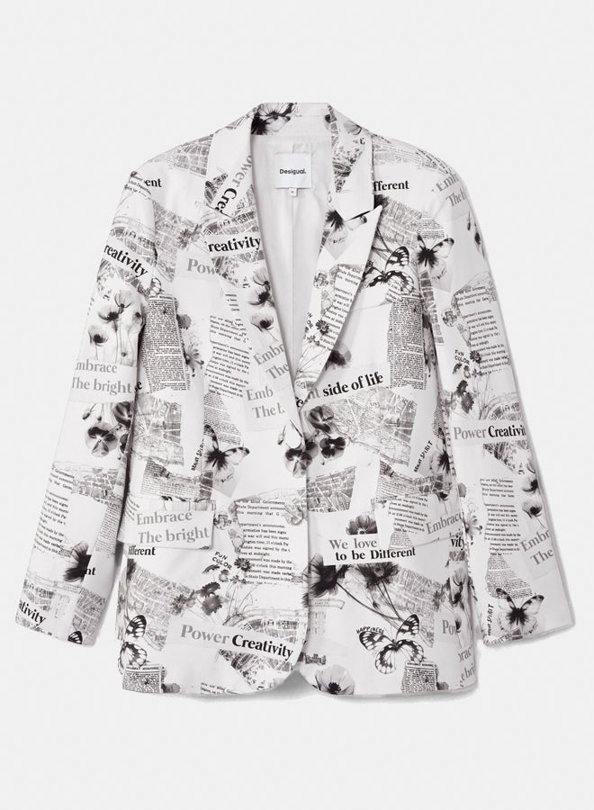 DESIGUAL Straight blazer with text and flowers - Image 5