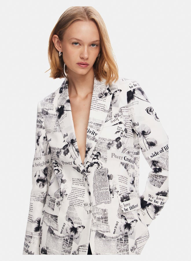 DESIGUAL Straight blazer with text and flowers - Image 2