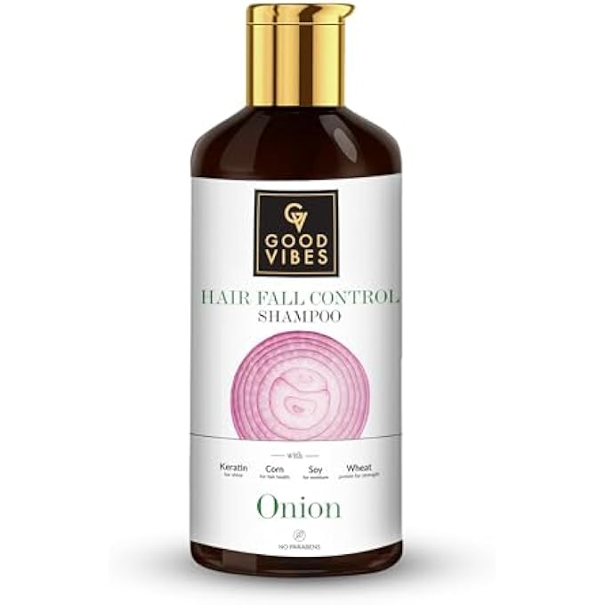 Good Vibes Onion Hairfall Control Shampoo with Keratin for Shine, Corn for Hair Health Wheat Protein for Strength & Soy for Moisture (300 ml)