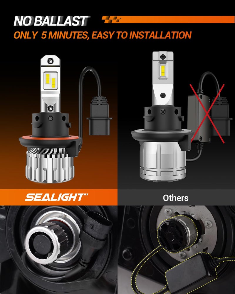 SEALIGHT H13 9008 Light Bulb, 46,000LM Super Brighter, 6500K Cool White H13 Off Road Light or Fog Light Bulbs, Pack of 2 - Image 5