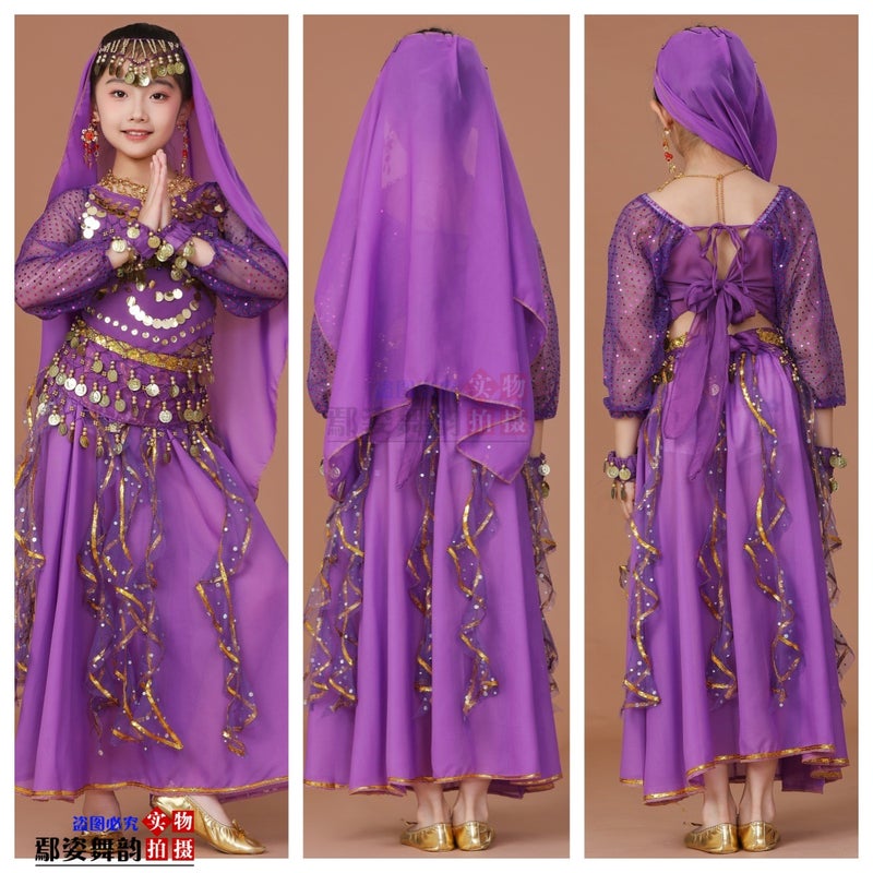Children'S Long-Sleeved Indian Dance Performance Clothing Xinjiang Dance Performance Clothing Girls Belly Dance Clothing Toddler Ethnic Dance Clothing - Image 4