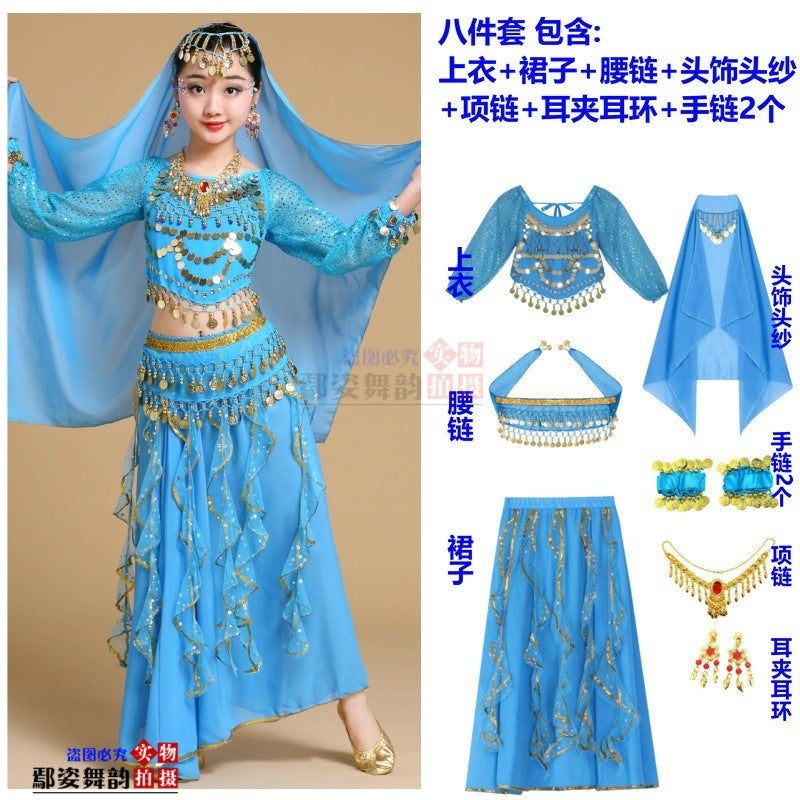 Children'S Long-Sleeved Indian Dance Performance Clothing Xinjiang Dance Performance Clothing Girls Belly Dance Clothing Toddler Ethnic Dance Clothing - Image 1