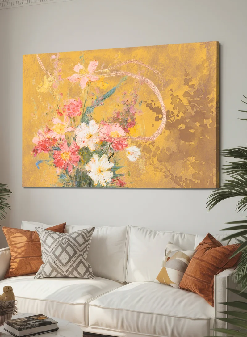 LOWHA Canvas Wall Art Stretched Over Wooden Frame with Colorful Flowers Abstract Design