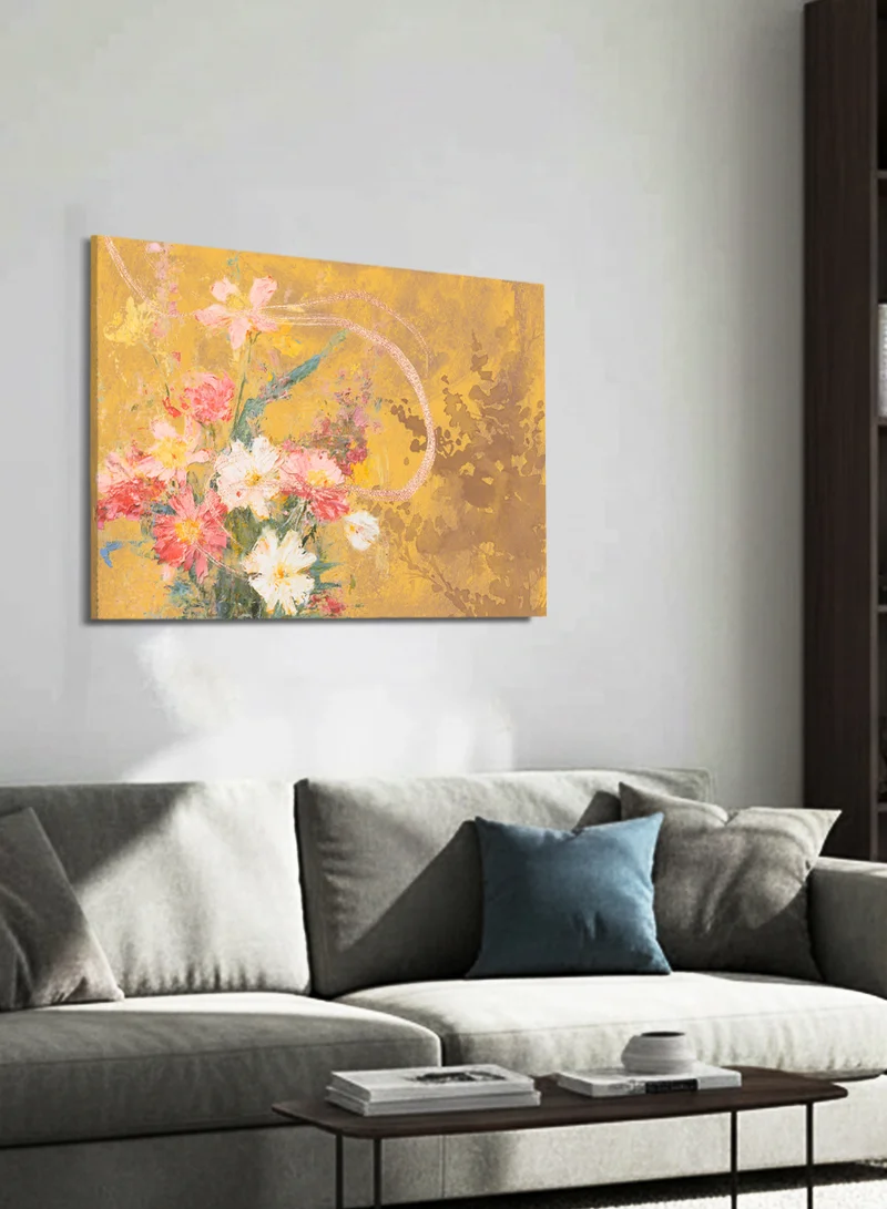 LOWHA Canvas Wall Art Stretched Over Wooden Frame with Colorful Flowers Abstract Design