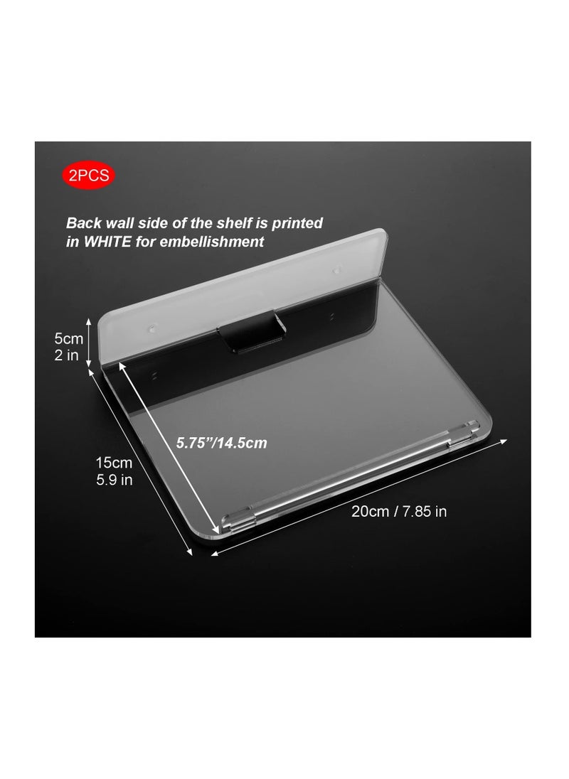 Anmi Set of 2 Acrylic Floating Wall Shelves Hanging Shelves, Adhesive Wall Display Shelf Stand for Plant Pot, Speaker, Security Camera, Figures in Office and Home, 8 x 6 Inch - Image 3