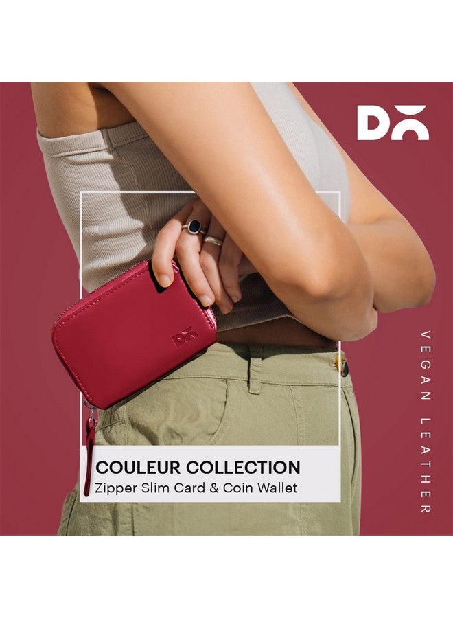 DailyObjects Crimson Red Zipper Slim Card & Coin Wallet | Made with Vegan Leather Material | Carefully Handcrafted | Coin Pocket - Image 3