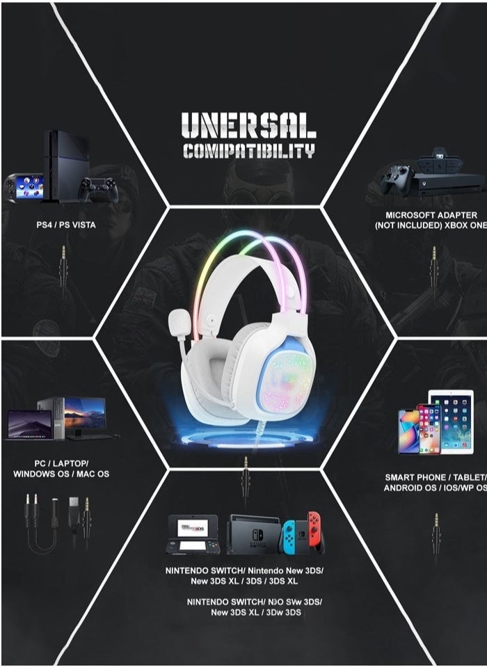 ELTRAZONE X22 Gaming Headset,Over-Ear Gaming Wired Headphones For PS4/PS5/XOne/XSeries/NSwitch/PC,White - Image 4