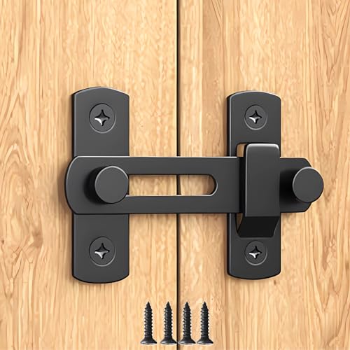 DOUBLE 2 C Barn Door Lock, Sliding Door Lock Hardware, Carbon Steel Door Latches for Cabinet, Closet, Window Door, Black - Image 1