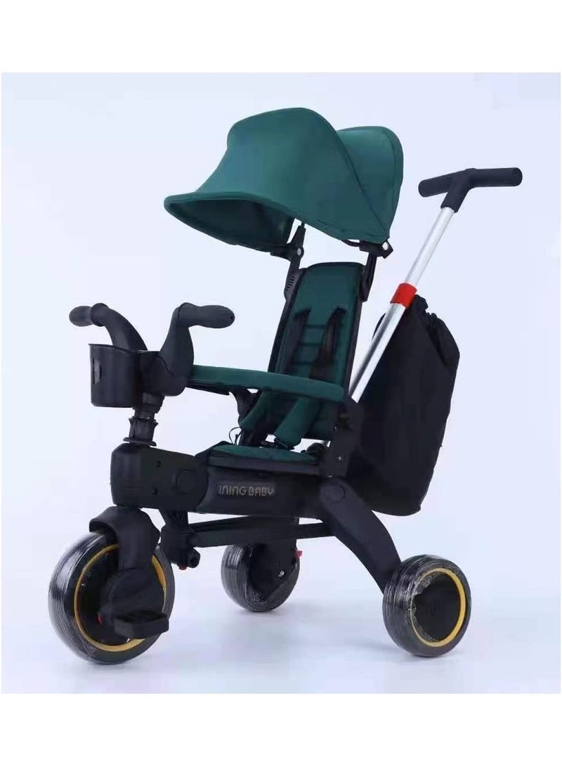GT-Wheel GT-Wheel Premium Foldable Push Trike and Kid's Tricycle for Ages 10 Months to 3 Years (Green) - Image 1