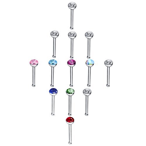 cnomg 2 Sets 120 pcs Stainless Steel Nose Ring Body Piercing Jewelry Nose Bone Stud Nose Hoop Crystal Hypoallergenic White+Multicolor - Image 5