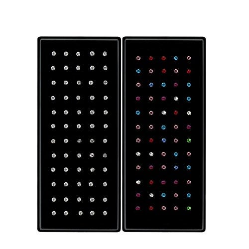 cnomg 2 Sets 120 pcs Stainless Steel Nose Ring Body Piercing Jewelry Nose Bone Stud Nose Hoop Crystal Hypoallergenic White+Multicolor - Image 1