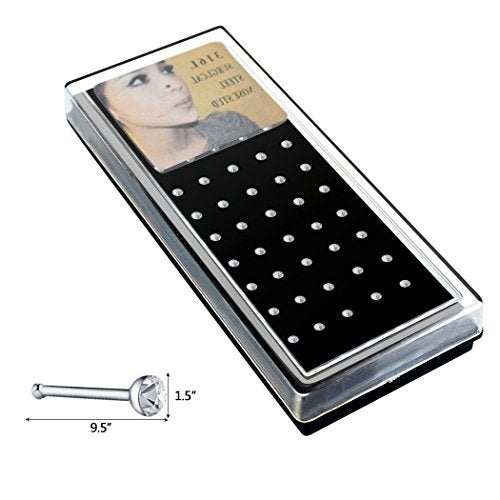 cnomg 2 Sets 120 pcs Stainless Steel Nose Ring Body Piercing Jewelry Nose Bone Stud Nose Hoop Crystal Hypoallergenic White+Multicolor - Image 2
