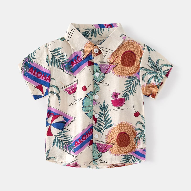 Outdoor Travel Vacation Boys Trendy Abstract Style Shirt Casual Style Boys Seaside Summer Lapel Short Sleeve - Image 3