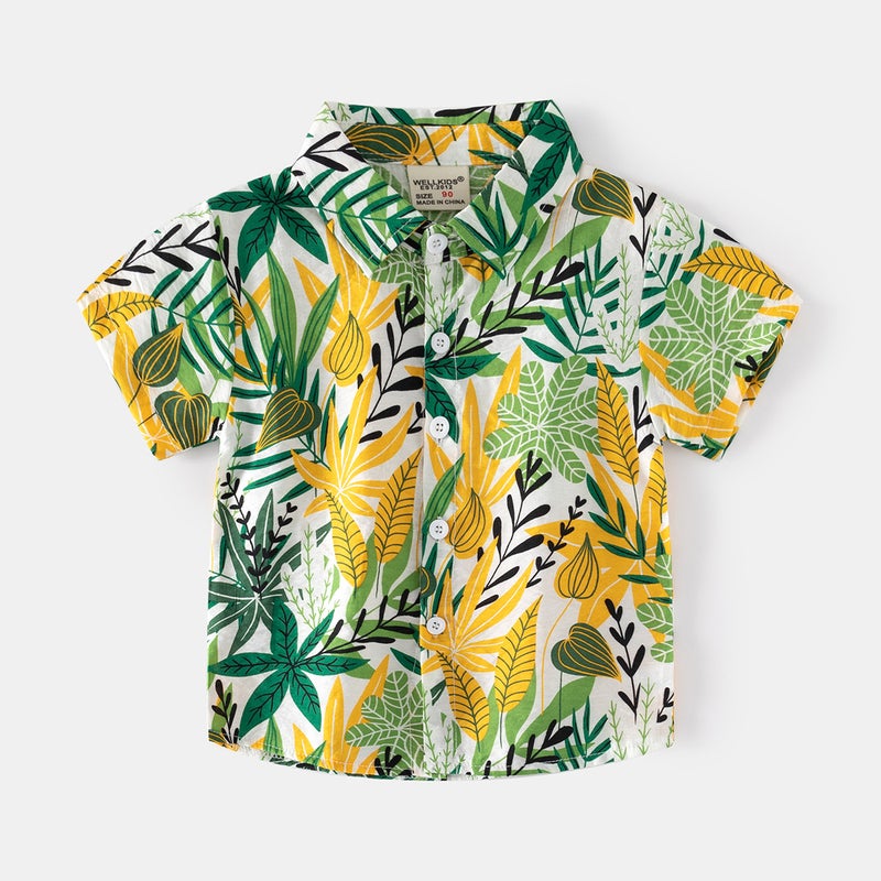 Outdoor Travel Vacation Boys Trendy Abstract Style Shirt Casual Style Boys Seaside Summer Lapel Short Sleeve - Image 4