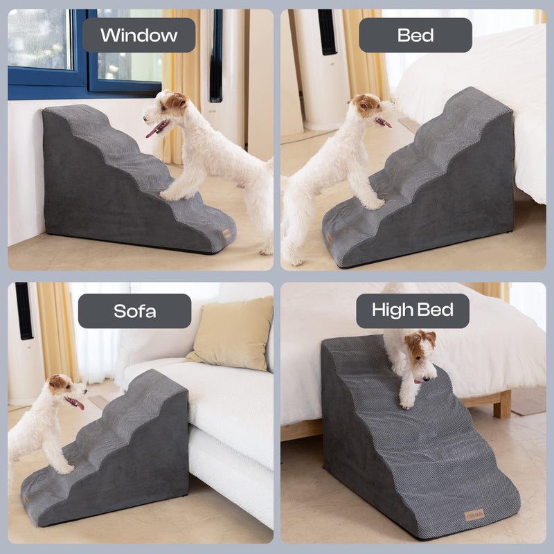 Miorun Extra Wide Dog Stairs for Large Dogs Up to 80lbs, 25" Pet Steps for High Bed with Washable Cover, 5-Step Foam Bed & Couch Ladder for Small Medium Dogs & Senior Cat, Gray - Image 5