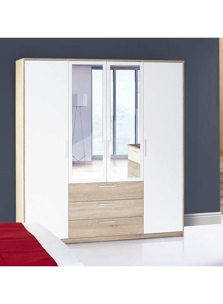 Malazhouse Modern Beige & White Master Bedroom Set – 5-Piece MDF Furniture with Wardrobe, 160x200cm Bed, 2 Bedsides & Organizer | MZBDR007 – 160L x 120H x 200W - Image 2