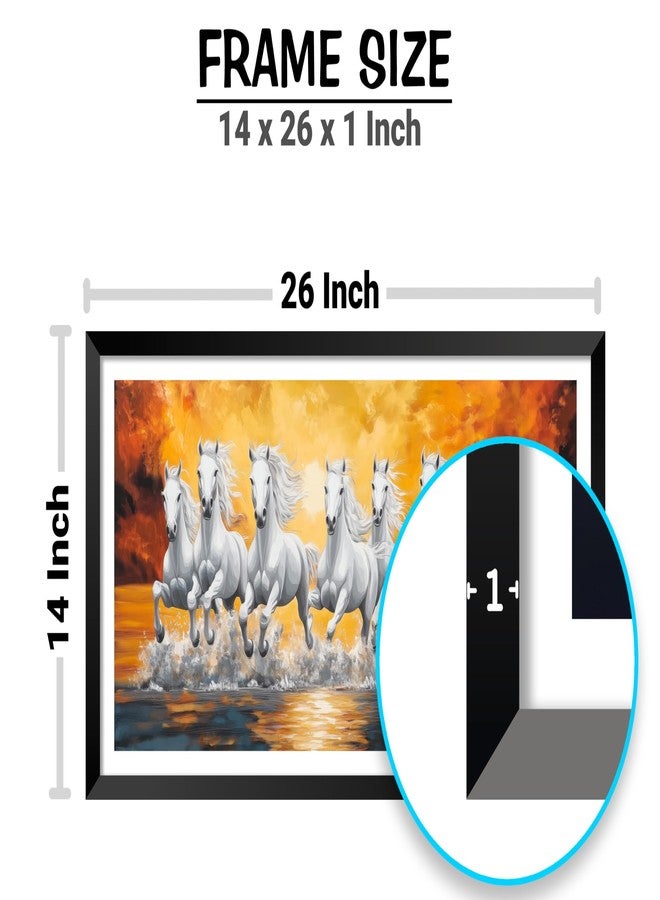 Canvas Pe لوحة قماشية عليها صورة سبعة خيول تجري، بإطار صور فاستو، عند شروق الشمس على الماء، مقاس 14 × 26 بوصة، عمل فني مغلف بطبقة واقية مقاومة للماء. - Image 2