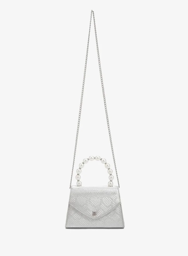 Flora Bella By Shoexpress SILVER Pearl Handle  Handbag With Detachable Shoulder Strap for Women | Best Price UAE