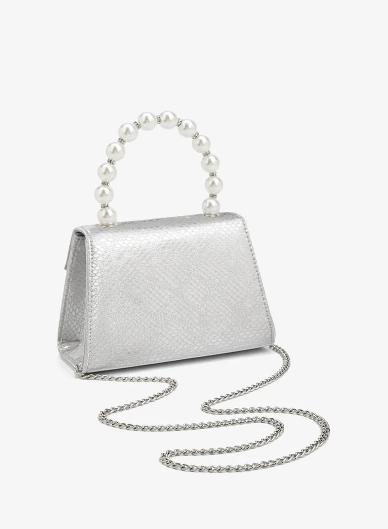Flora Bella By Shoexpress SILVER Pearl Handle  Handbag With Detachable Shoulder Strap for Women | Best Price UAE