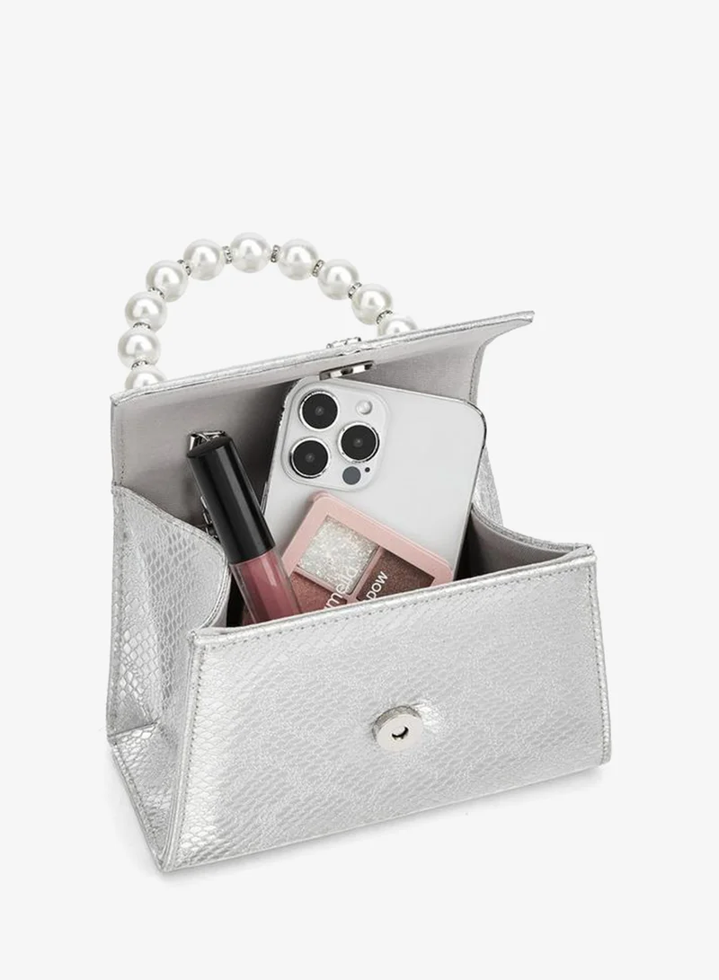 Flora Bella By Shoexpress SILVER Pearl Handle  Handbag With Detachable Shoulder Strap for Women | Best Price UAE